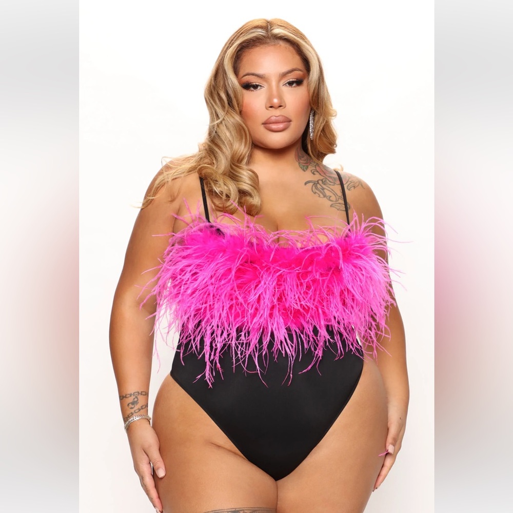 A Little Rendezvous Pink Feather Bodysuit